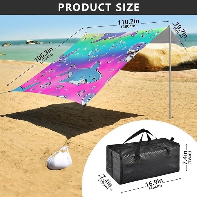 ALAZA Blue Shark Pattern Pattern Beach Tent Sun Shelter Portable Canopy Sunshade for Outdoor Camping Picnics Backyard Fun 10x9 ft
