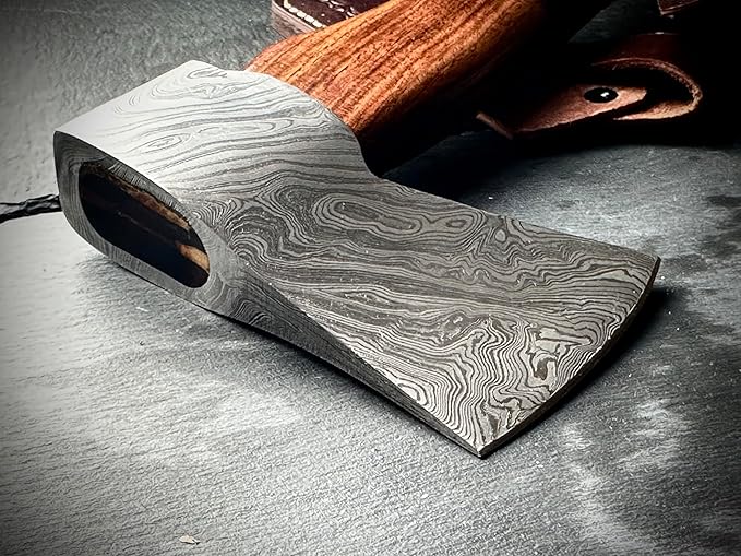 Damascus Steel Camping Hatchet Axe Tool Wood Splitting - Small Chopping Axe Hatchet with Sheath - Bushcraft Axe Camp Backpacking Hatchet - Forged Hand Axe Firewood Gardening Axes for Survival