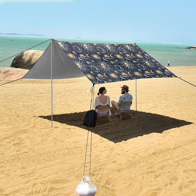 ALAZA Sun Planet Moon Beach Tent Sun Shelter UPF50+ Protection Beach Shade Canopy w/ 4 Sandbags for Outdoor Camping Fishing Backyard Fun Picnic 10x9 ft