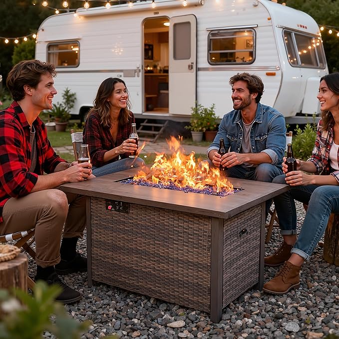 42 Inch Propane Fire Pit Table 50000 BTU Outdoor Gas Fire Pits with Removable Lid 2 in 1 Rectangular Firepit Table for Outside Patio Deck and Garden