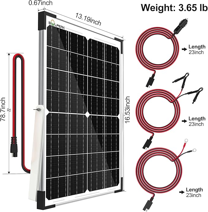 SOLPERK 25W 12V Solar Battery Charger Waterpoof Solar Panel Kit with Energy Saving Controller for Car RV Trailer Marine Boat Motorcycle Truck Tractor Etc