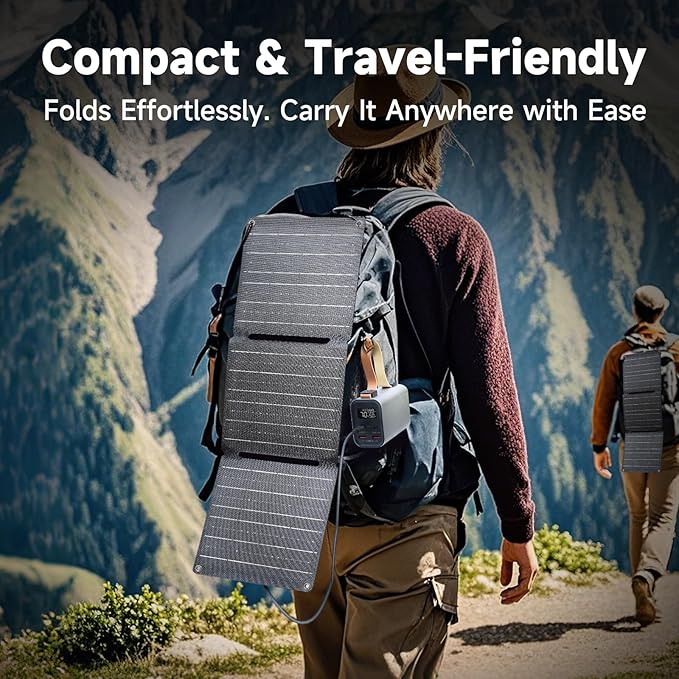 ALLPOWERS 21W 5V Foldable Solar Panel Charger SP001 Solar Charging Kit with 5V USB-A and USB-C Charging IP67 Waterproof Portable Solar Panel for Smartphone Tablets Outdoor Camping Hiking
