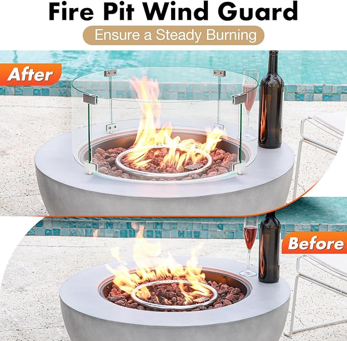 Fire Pit Glass Wind Guard Round Clear Tempered Glass Wind Guard for Round Fire Pit Table Firepit Accessory for Outdoor Use 22.8 L x 22.8 W x 8.7 H