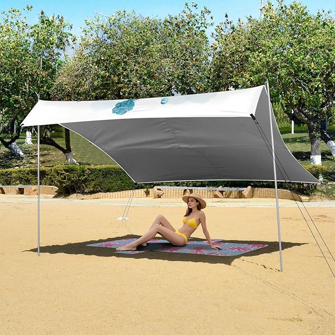 ALAZA Cute Dino Dinosaur Birthday Beach Tent Sun Shelter UPF50+ Protection Beach Shade Canopy w/ 4 Sandbags for Outdoor Camping Fishing Backyard Fun Picnic 10x9 ft