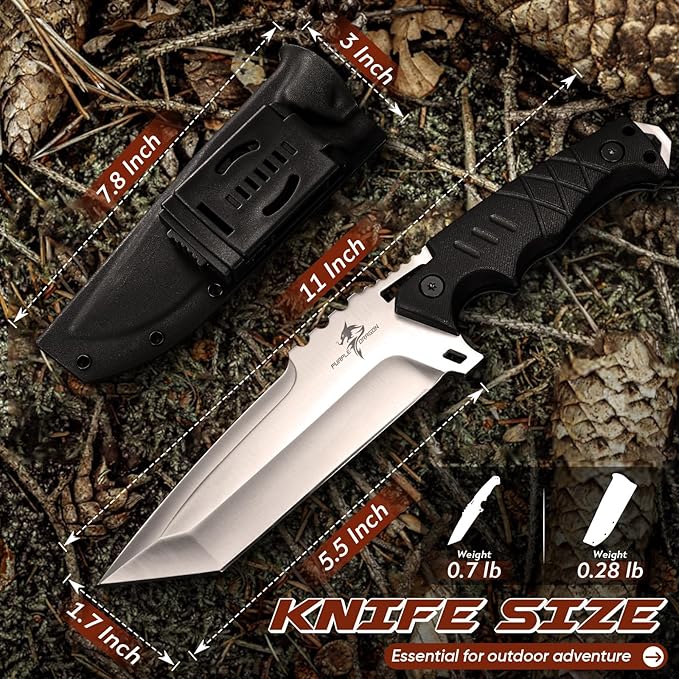 Purple Dragon Fixed Blade Knife with Kydex Sheath - D2 Steel Survival Knives for Camping Bushcraft - Ergonomic G10 Handle Outdoor Survival Gear Christmas Gift for Men and Women