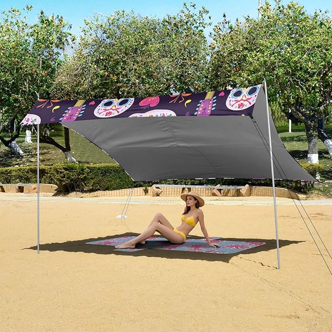 ALAZA Guitar Skull Pattern Beach Tent Sun Shelter Portable Canopy Sunshade for Outdoor Camping Picnics Backyard Fun 10x9 ft