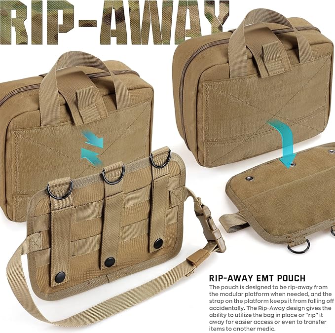 LIVANS Tactical Molle Medical Pouch - Upgraded Size Large Capacity IFAK Pouch with Detachable Quick Release and Headrest Mount Includes Flag and Cross Patch
