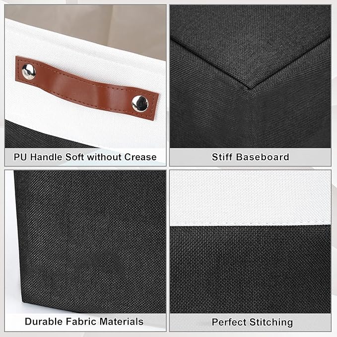 Storage Bins Large Fabric Storage Baskets for Shelves 3 Pack Decorative Linen Closet Baskets with Handles for Organizing Shelf Clothes Home Office 15x11x9.5Inches (Black&ampWhite)