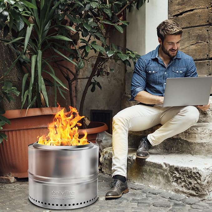 ONLYFIRE OUTDOOR LIVING Wood Burning Fire Pit with Carrying Bag 19.5” Detachable Portable Firepit for Camping Tailgating Patio Backyard Bonfire Smokeless Fireplace Stainless Steel FP036