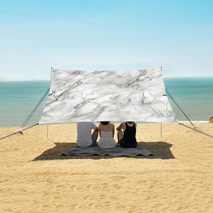 ALAZA Marble Grey Beach Tent Sun Shelter Portable Canopy Sunshade for Outdoor Camping Picnics Backyard Fun 10x9 ft