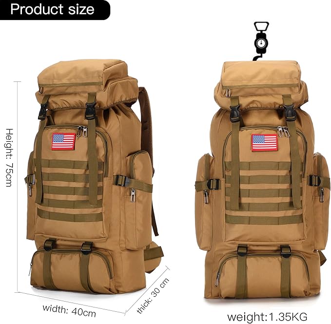 70l Hiking Backpack for Men Waterproof Military Camping Rucksack Travel Daypack