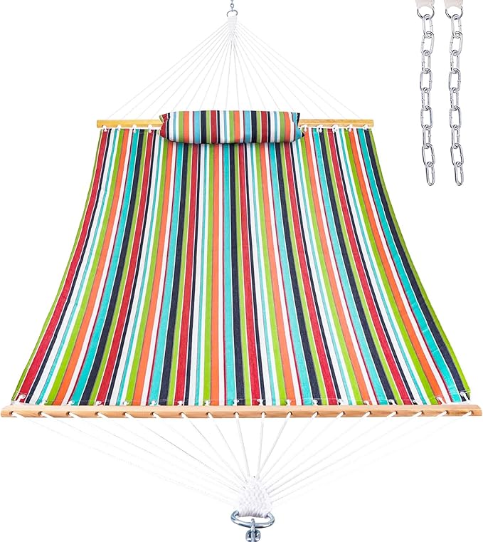 Lazy Daze Hammocks 12 FT Sunbrella Fabric Hammock not Fading with Spreader Bars and Free Pillow Fits for 2 Persons All Weather and Fade Resistant for Patio Yard 450 lbs Capacity Carousel Confetti
