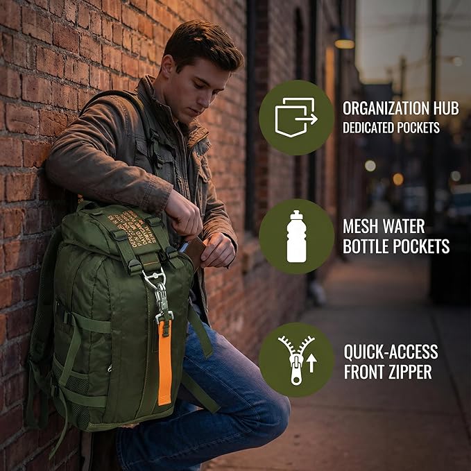 Tactical Backpack Flight Parachute Pack Large Lightweight Travel Backpack with Molle for Outdoor (Green)