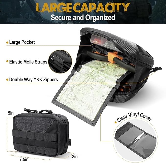 OneTigris Tactical Molle PouchesLarge Admin Pouch Utility Tool Pouch Multi-Purpose Molle Accessories Waist Belt Pouch Bag 8 x 5 x 2.5
