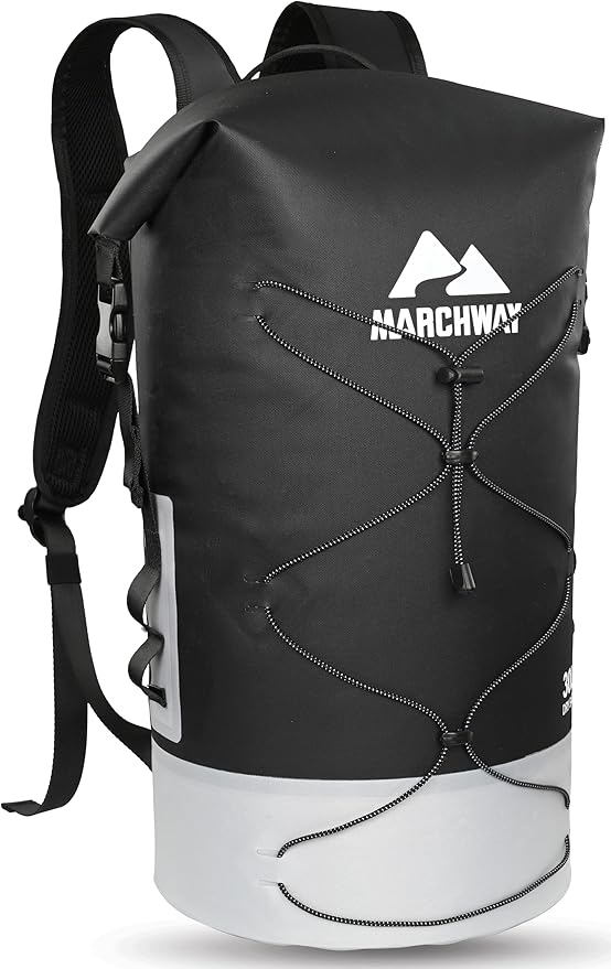 MARCHWAY Floating Roll Top Dry Bag Flexible Lightweight TPU Waterproof Backpack 20L/30L/40L with Padded Straps for Boating Kayaking Swimming Hiking Beach (Black 40L)