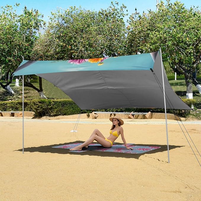 ALAZA Highland Cow Flower Beach Tent Sun Shelter Portable Canopy Sunshade for Outdoor Camping Picnics Backyard Fun 10x9 ft