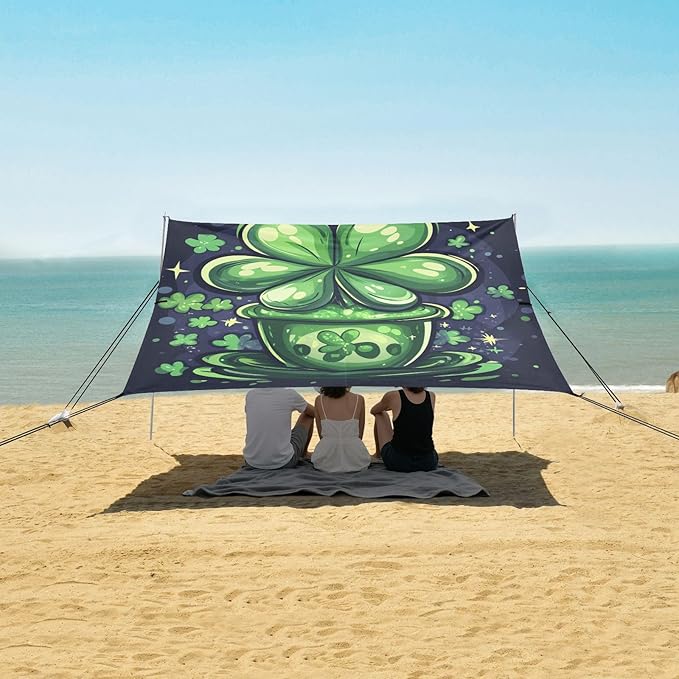 ALAZA Lucky Four Clover for Patricks Day Beach Tent Sun Shelter Portable Canopy Sunshade for Outdoor Camping Picnics Backyard Fun 10x9 ft