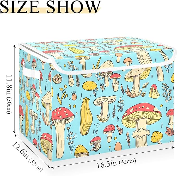 Storage Cube with Lid Anime Mushroom Print 16.5×12.6×11.8 IN Collapsible Large Capacity Foldable Storage Basket Bin Organizer