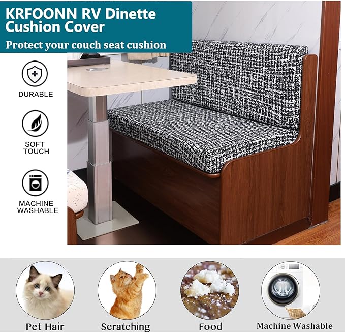 KRFOONN RV Dinette Cushion Covers - Stretch Camper Cushions Replacement Couch &amp Loveseat Slipcovers for Travel Trailer Couch - Includes 2 Backrest &amp 2 Bench Cover Washable