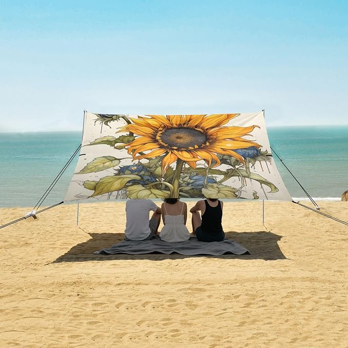 ALAZA Sunflower Sketchy Beach Tent Sun Shelter Portable Canopy Sunshade for Outdoor Camping Picnics Backyard Fun 10x9 ft