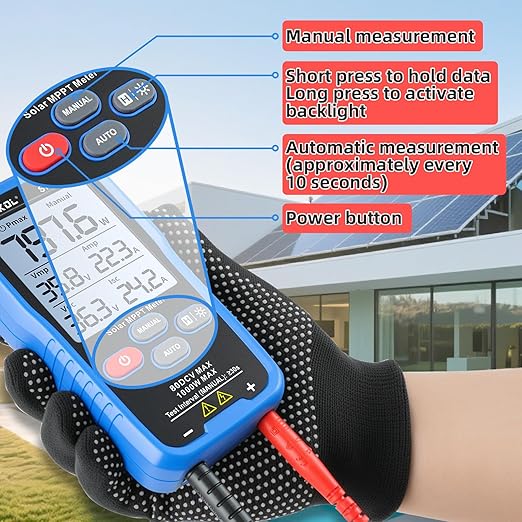 Solar MPPT Power Tester for Photovoltaic Modules 1000 W 80 V DC Max 35 A Automatic &amp Manual Power Measurement Voc Isc Vmp Pmax 3.2 LCD with Backlight Portable PV Tester (SK-705)