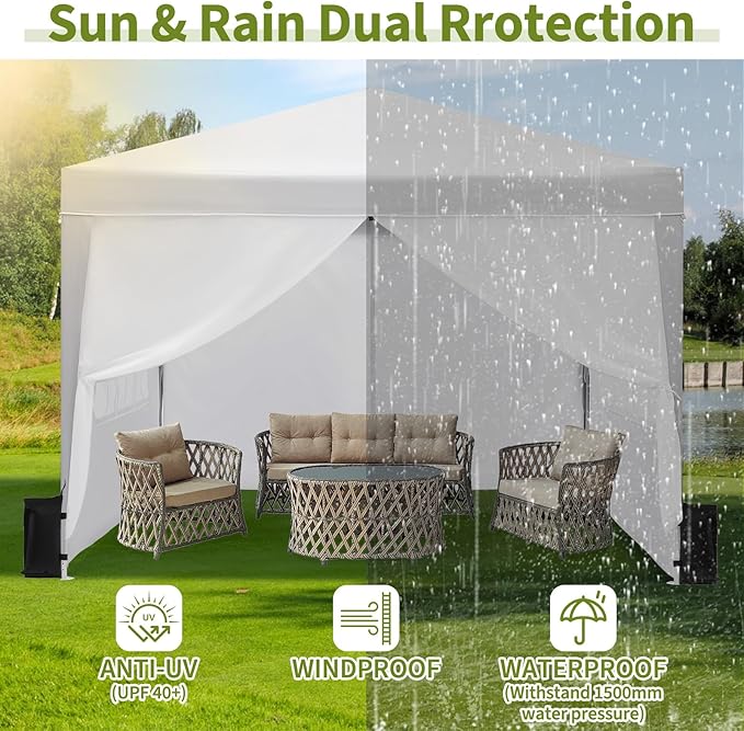 10x10 FT Instant Pop Up Canopy Tent with 4 Removable Sidewalls Waterproof Portable Gazebo Heavy Duty Outdoor Shelter with Mesh Windows &amp Roller Bag for Camping Beach Backyard Parties