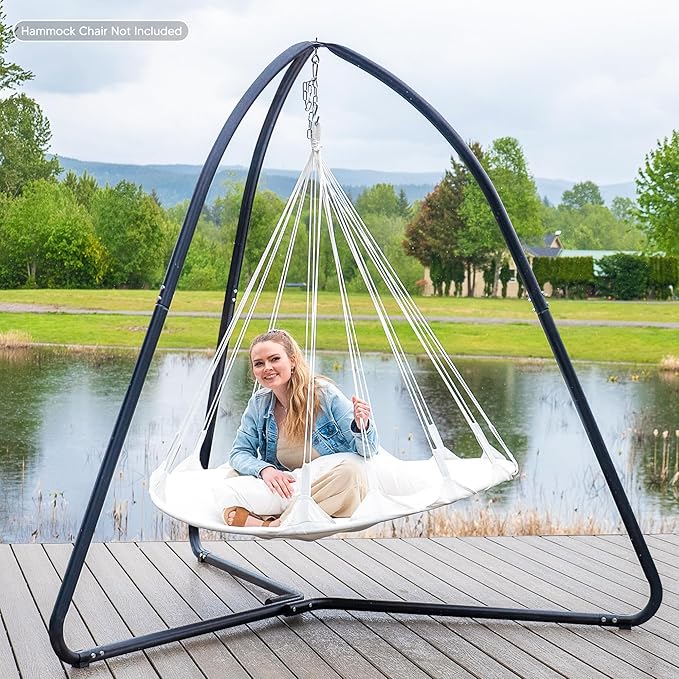 SUNCREAT Tripod Hanging Chair Stand – 400lbs Capacity Heavy Duty Steel Rust Resistant Stable Hammock Frame for Air Porch Indoor/Outdoor Use – Swing Not Included Black