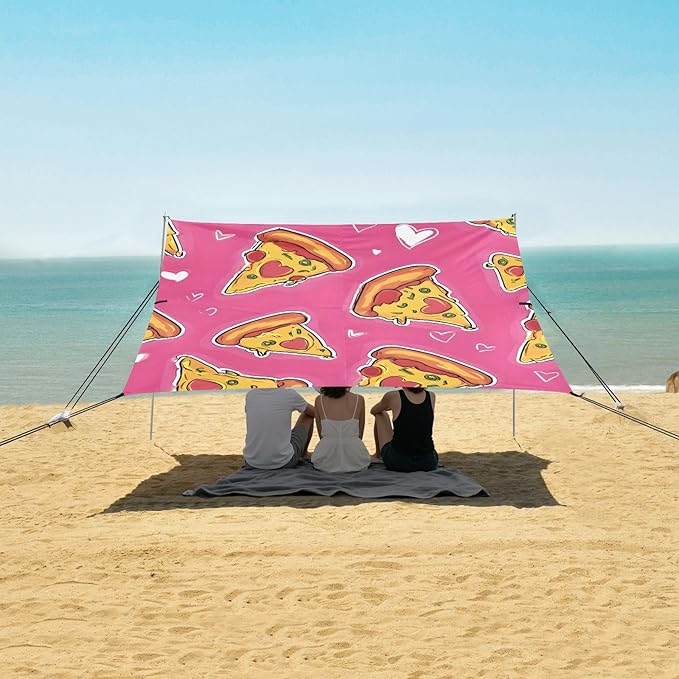 ALAZA Pink Love Pizza Pattern Beach Tent Sun Shelter Portable Canopy Sunshade for Outdoor Camping Picnics Backyard Fun 10x9 ft