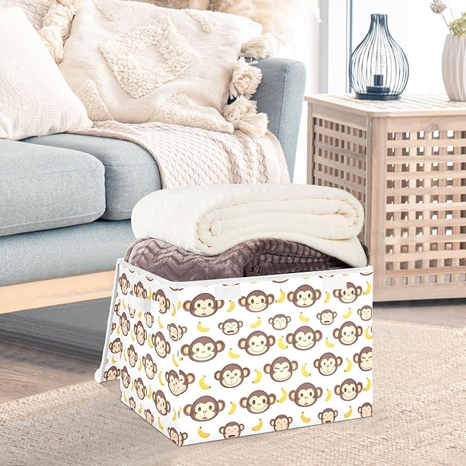 MNSRUU Containers Baskets with Lids Monkey Face Banana Foldable Storage Bins Organizer with Lid Collapsible Storage Boxes for Home Bedroom Closet Office