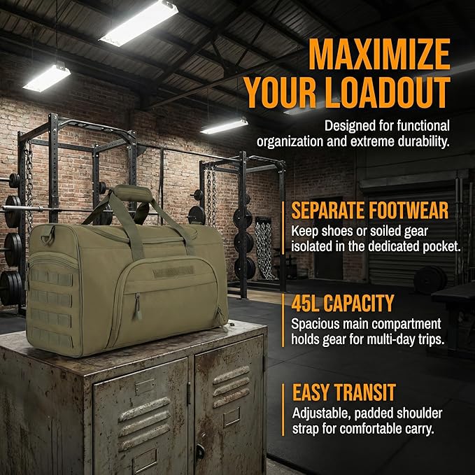 Military Tactical Outdoor Gym Bag Small Duffel Bag with Shoes Compartment for Sports Travel Camping Hunting (B-Green)