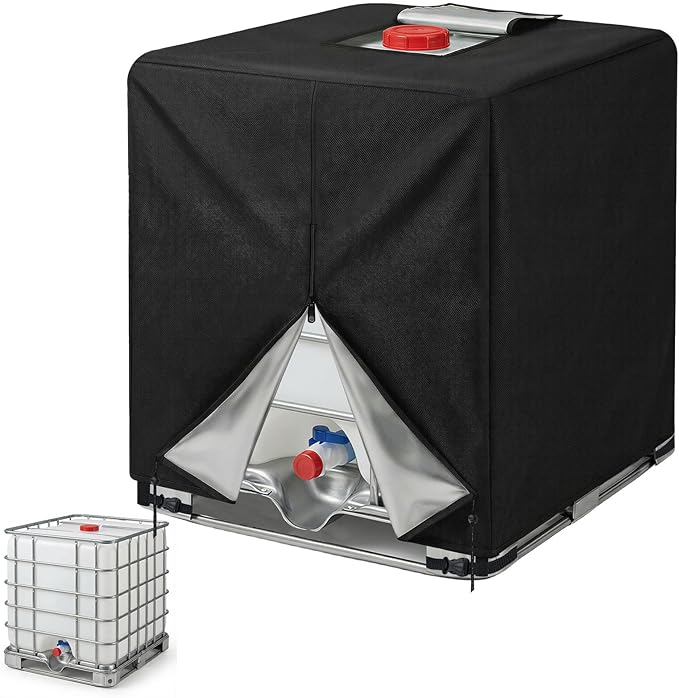 NEVERLAND IBC Tote Cover 275 Gallon 420D Heavy Duty Outdoor Water Tank Cover with Half Zipper &amp Top Velcro Opening UV &amp Waterproof Protection Fits 1000L IBC Tote