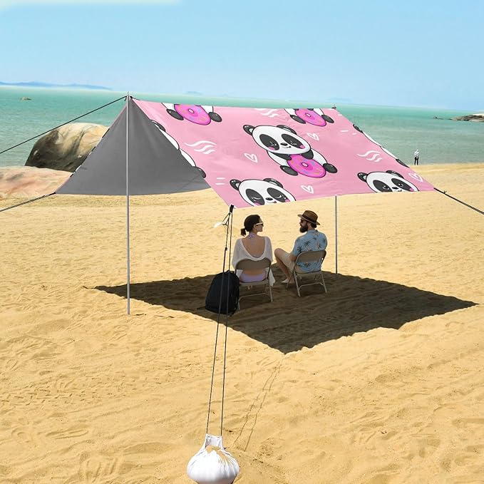 Beach Canopy with Windproof Ropes &amp Sandbags Beach Tent Sun Shade Sun Shelter for Camping Trips Fishing Backyard Fun or Picnics Panda