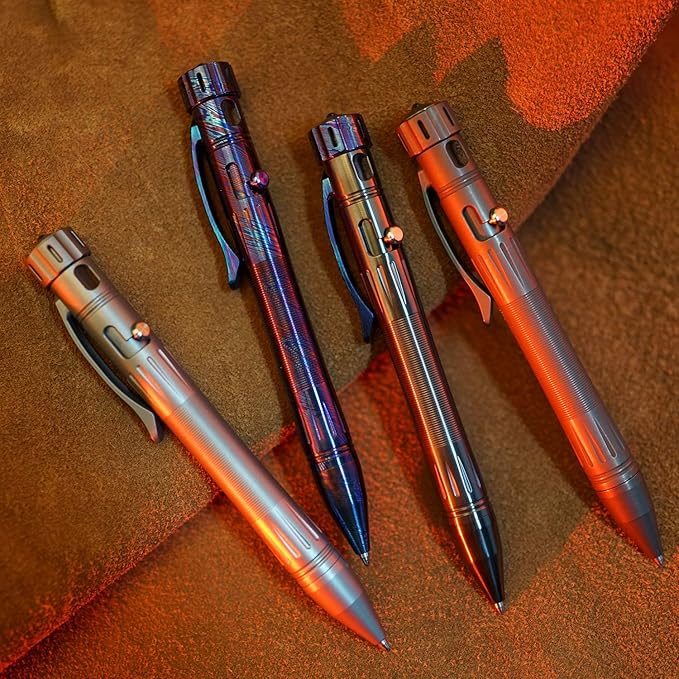 MecArmy TPX12 Mini Titanium Bolt Action Tactical Pen with Replaceable Refill EDC Tactical Pen with Stress-Relief Spinner Tail for Office Outdoor Lightweight for Daily Carry (Titanium Bronze)