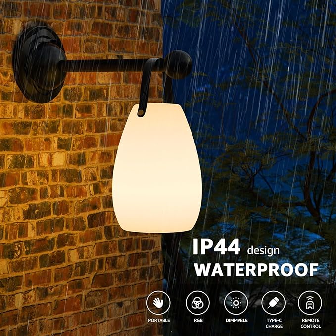 uuffoo Rechargeable Portable Table Lamp Cordless RGB Lantern with Remote Decorative LED Night Light IP44 Waterproof Indoor Outdoor Lamp for Bedroom Patio Garden Wedding Party