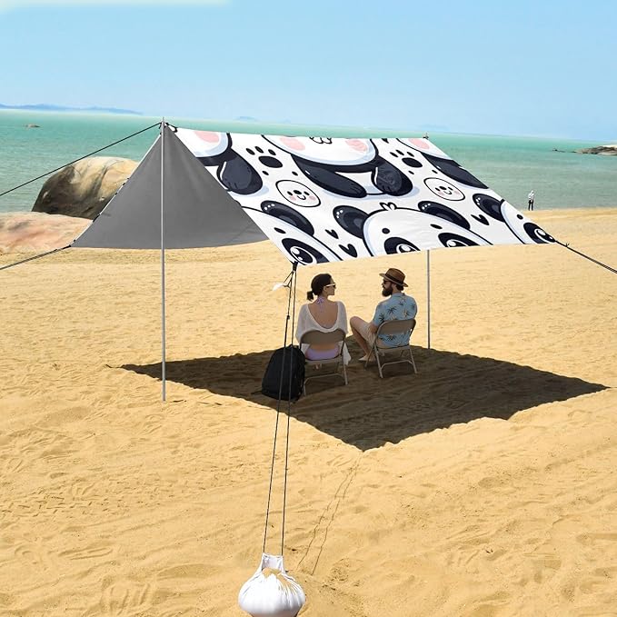 ALAZA Cute Cartoon Panda Beach Tent Sun Shelter UPF50+ Protection Beach Shade Canopy w/ 4 Sandbags for Outdoor Camping Fishing Backyard Fun Picnic 10x9 ft