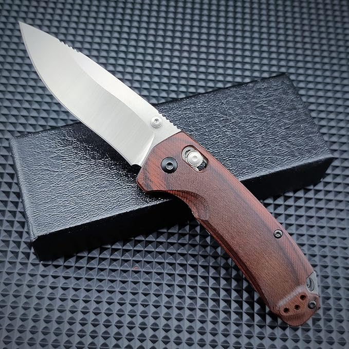 7 Folding KnifeD2 Steel Knife Pocket Knife with Wood HandleThumb Stud and Pocket Clip for Indoor Outdoor