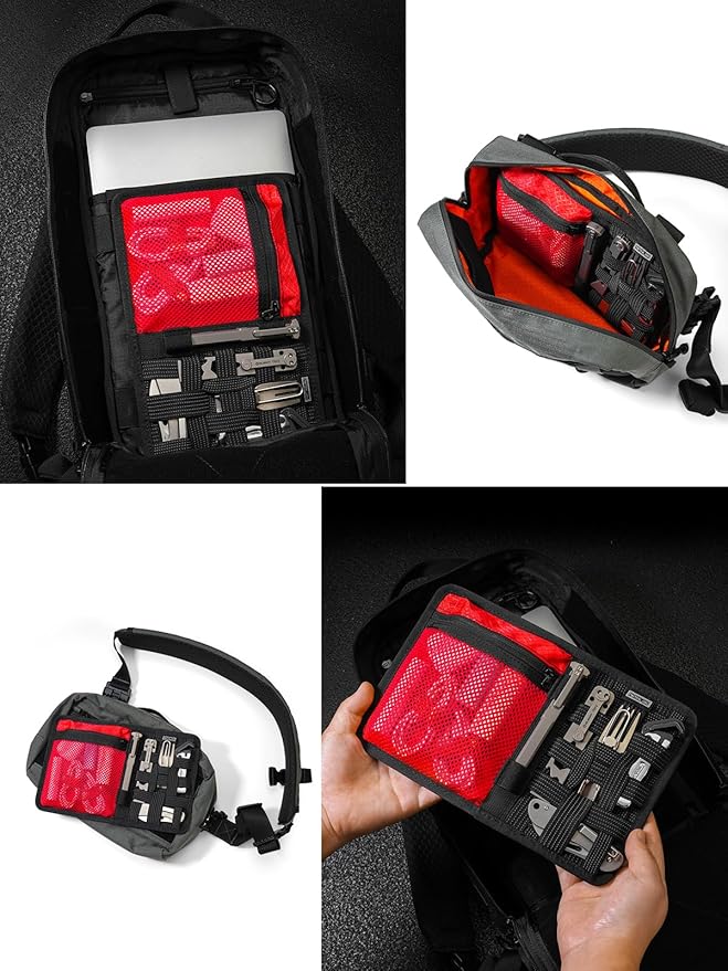 TACTICAL_GEEK EDC Organizer Board Anti-Slip Elastic Woven Board Utility Bag Insert Panel for Small Gear Backpack Accessories (TCM10-Black Red)