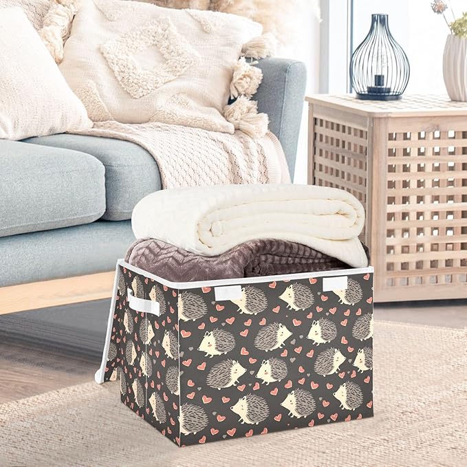 MNSRUU Containers Baskets with Lids Lovely Hedgehog Foldable Storage Bins Organizer with Lid Collapsible Storage Boxes for Home Bedroom Closet Office