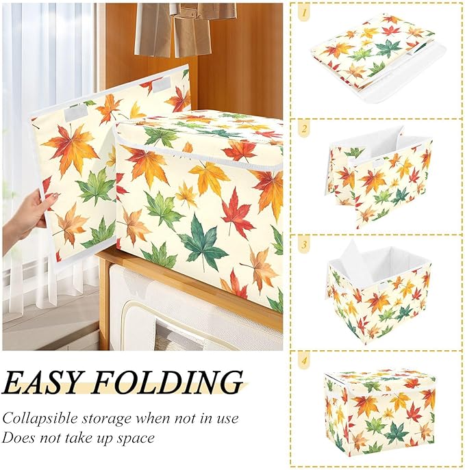 AIXIWAWA Lidded Storage Cube (Colorful Maple) Fabric Foldable Closet Bins with Flip Lid and Handles Organizer Basket Container 16.5 x 12.6 x 11.8 IN