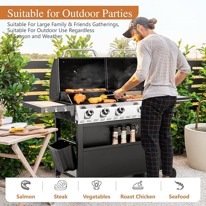 Sophia &amp William Propane Gas Grill and Griddle Combo with Porcelain-Enameled Cast Iron Grates Dual Outdoor BBQ Grill with Flat Top Griddle for Barbecue 696 SQ.IN. Cooking Area