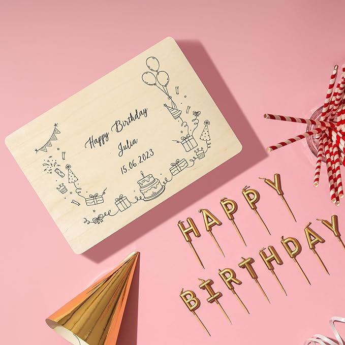 Creative Deco Personalized Wooden Storage Box Birthday Box | 11.8x7.87x5.51in (+-0.5) | Minimalistic Design | Hinged Lid Handles &amp Engraving | Birthday Gift Box | UNSANDED Keepsake Memory Souvenir