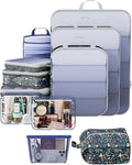 Veken 11 Set Compression Packing Cubes for Travel EssentialsCompressible Expandable Large Luggage Suitcase Organizer Bags for ClothingDurable Space Saver Storage Bags(Dark Blue Floral)