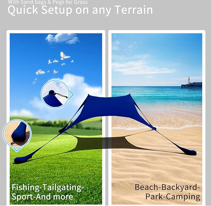 7×7 FT Beach Tent Sun Shelter UPF50+ UV Protection Outdoor Canopy Tent Sun Shade with 2 Poles for Camping Beach Fishing Backyard and Picnics Navy