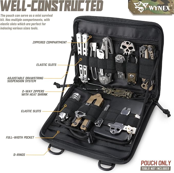 WYNEX Tactical Molle Admin Pouch with Folding Admin Pouch Utility EDC Pouch Organizer Modular Tool Pouch of Double Layer with Molle Tool Bag of Laser-Cut Design Utility Organizer EDC Medical Bag
