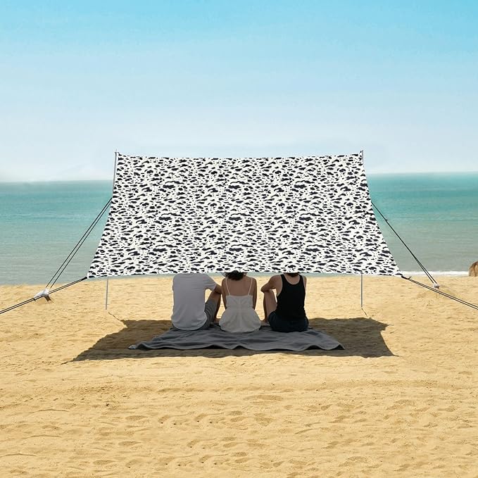 ALAZA Cow Prints Beach Tent Sun Shelter UPF50+ Protection Beach Shade Canopy w/ 4 Sandbags for Outdoor Camping Fishing Backyard Fun Picnic 10x9 ft