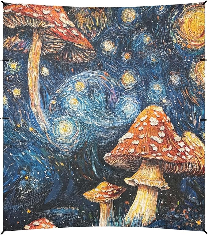 ALAZA Mushroom Starry Night Galaxy Art Beach Tent Sun Shelter Portable Canopy Sunshade for Outdoor Camping Picnics Backyard Fun 10x9 ft