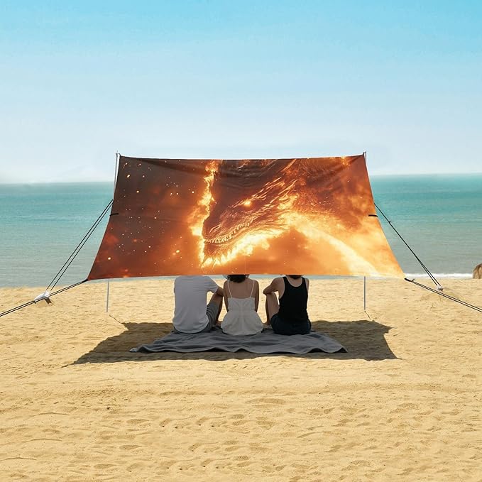 Fiery Dragon Beach Tent Sun Shelter Set UPF50+ UV Protection 10.5 x 9.19 FT Camping Shade Canopy with Sandbags Sand Anchors Carrying Bag and Others