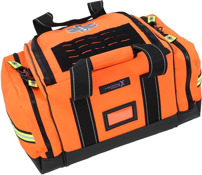 Lightning X Personalized EMT Trauma Bag – Large ALS Medical Bag with 6 Color-Coded Pouches MOLLE Panel Waterproof Bottom Reflective EMS Gear Custom Embroidered Name or Logo | LXMB35