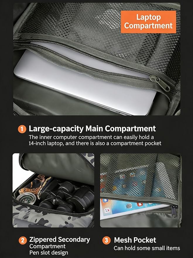 LINGYUE Tactical Backpack BagpackWaterpoof Resistant Outdoor Hiking Travel Daypack With 14 Laptop Compartment(Camouflage-C)
