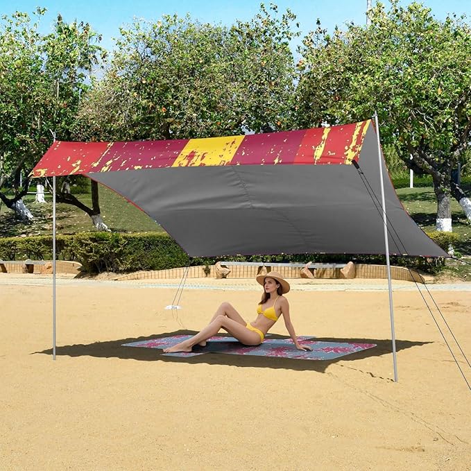 Mexican Style Cinco De Mayo Chili Beach Cabana Tent UPF50+ Protection Water-Resistant Large Portable Sun Shelter with Sturdy Poles Sandbags and Shovel for Family Trips Picnics &amp Camping